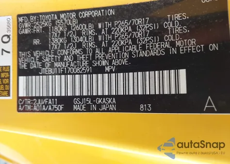 2007 Toyota Fj Cruiser z USA, uszkodzony, nr VIN JTEBU11F170082591